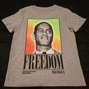 Kid's Malcolm X Freedom Short Sleeve Graphic‎ T-Shirt Gray Size XS 4/5